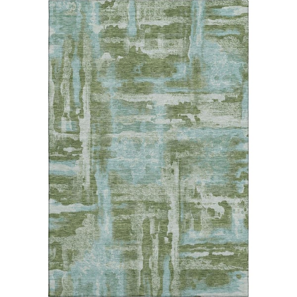 Mayfield Premium Machine Washable Abstract AMF2015 Cactus 8 ft. x 10 ft. Area Rug