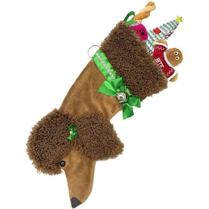 22 in. Brown Poodle Dog Faux Fur Christmas Stocking