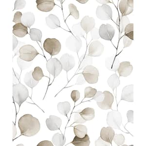 Flora Collection Silver Eucalyptus Leaf Trail Matte Finish Non-pasted Vinyl on Non-woven Wallpaper Roll