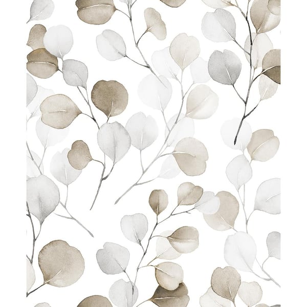 Unbranded Flora Collection Silver Eucalyptus Leaf Trail Matte Finish Non-pasted Vinyl on Non-woven Wallpaper Roll