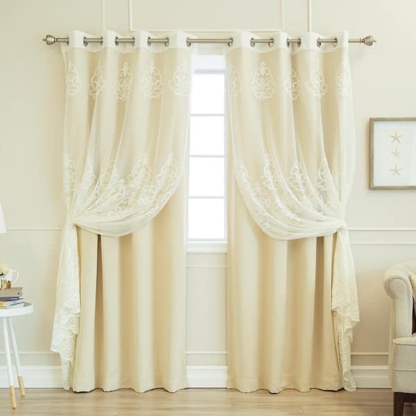 Best Home Fashion Beige Solid Grommet Sheer Curtain - 52 in. W x 84 in. L (Set of 2)