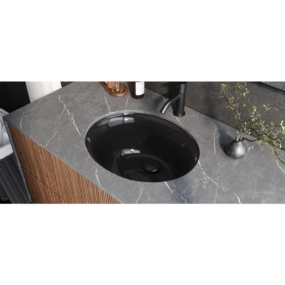 Black Oval Ceramic Undermount Bathroom Sink with Overflow