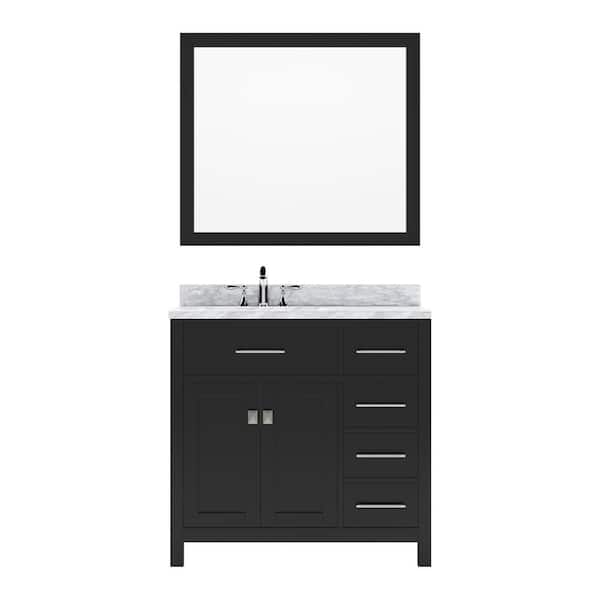 Virtu USA Caroline Parkway 36 in. W x 22 in. D x 34 in. H Single Sink Bath Vanity in Espresso with Marble Top and Mirror