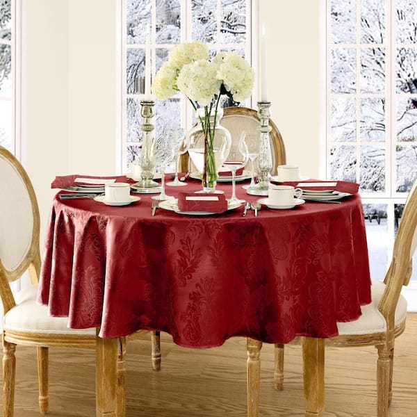 Barcelona Jacquard Damask Tablecloth, Red - 70"W x 70"L Round