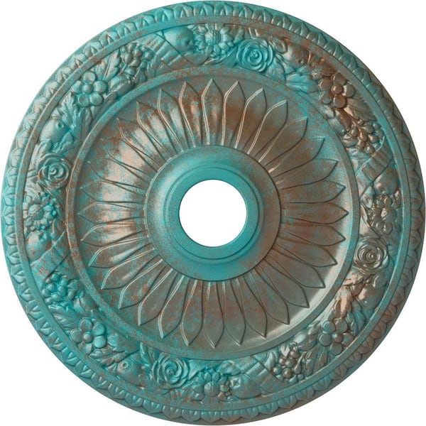 Ekena Millwork 1-1/8 in. x 23-5/8 in. x 23-5/8 in. Polyurethane Bellona Ceiling Medallion, Copper Green Patina
