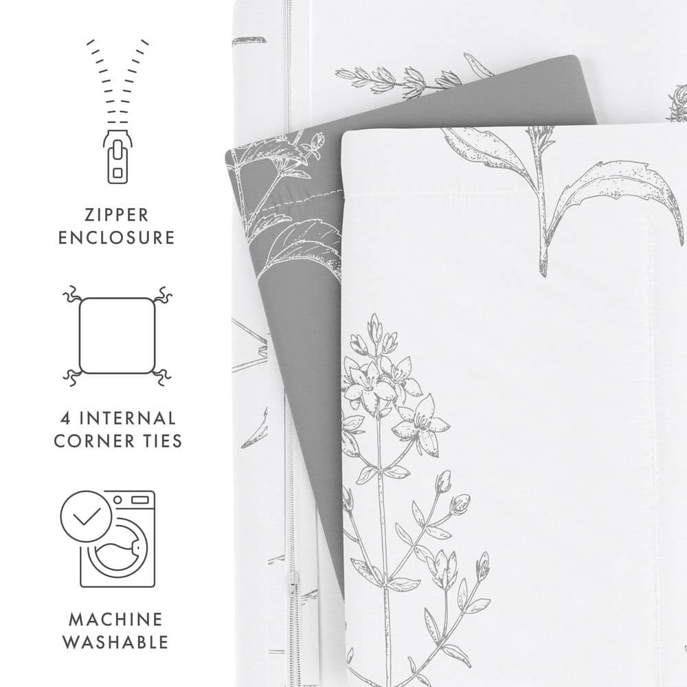 Light Gray Floral Microfiber Full/Queen Duvet Cover Set