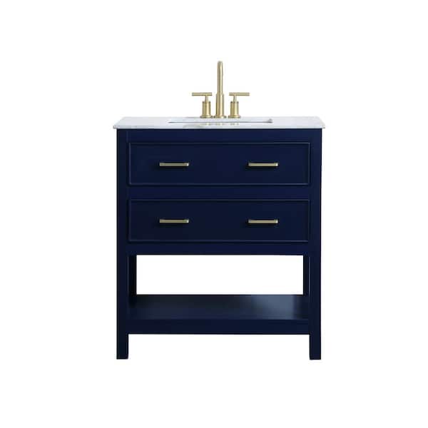 Unbranded Simply Living 30 in. W x 19 in. D x 34 in. H Bath Vanity in Blue with Jazz White Engineered Marble Top