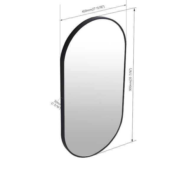 18 in. W x 35 in. H Oval Aluminum Alloy Framed Wall Mounted Bathroom Vanity Mirror in Black