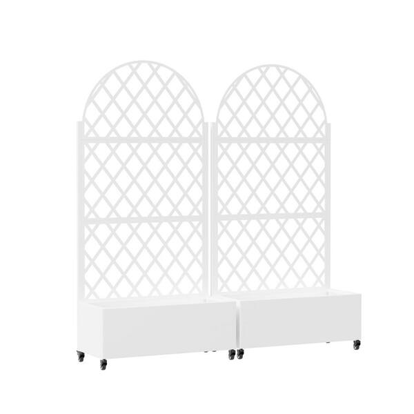 6 ft. H x 3 ft. W Metal Planter Box Privacy Screen Garden Bed With Trellis And Wheels Black Set of 2