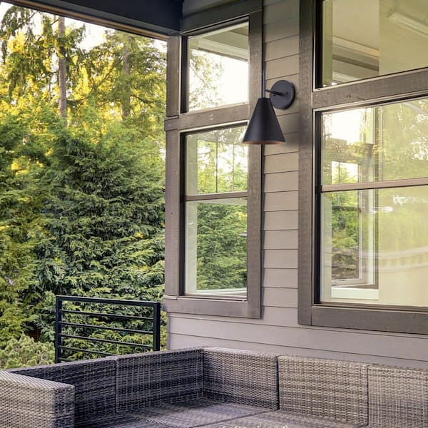 Fenn 11.75 in. Black Outdoor Hardwired Lantern Sconce