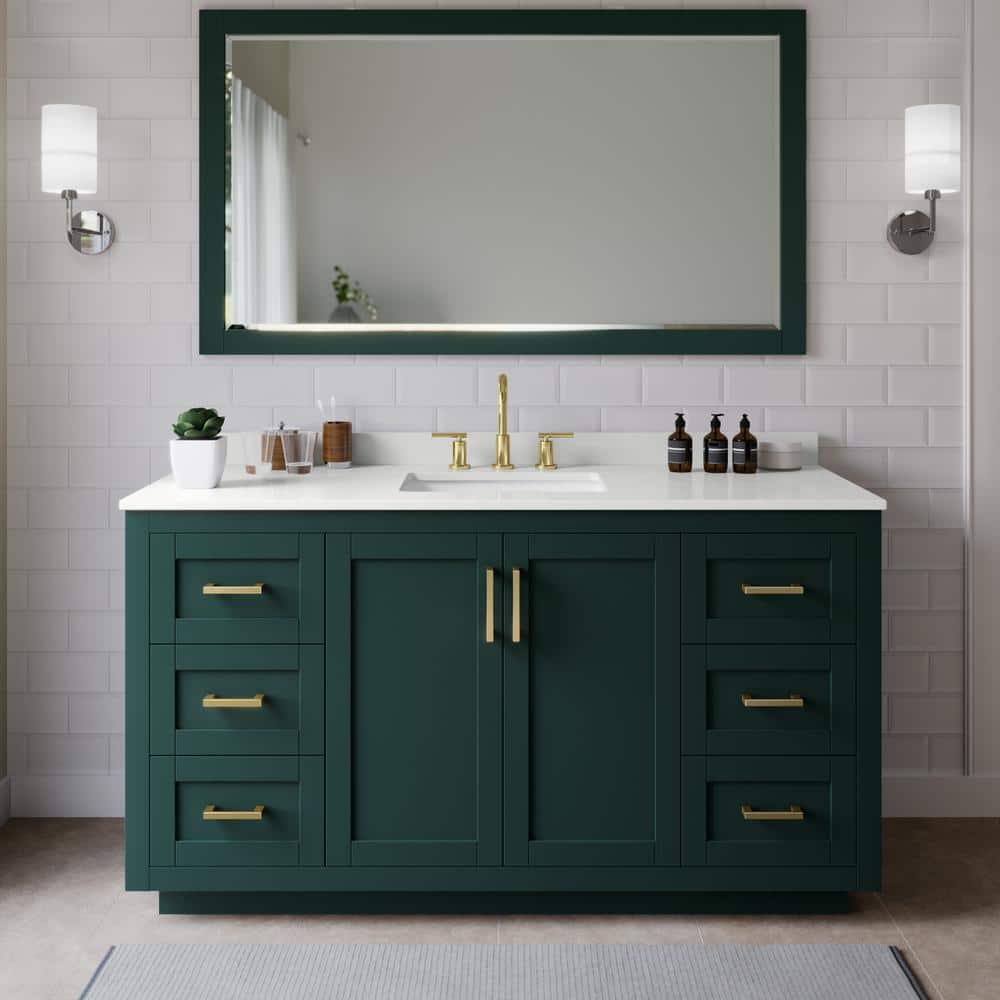 Miranda 66 in. W x 22 in. D x 33.75 in. H Single Bath Vanity in Green with White Quartz Top price history on PriceWatchPro
