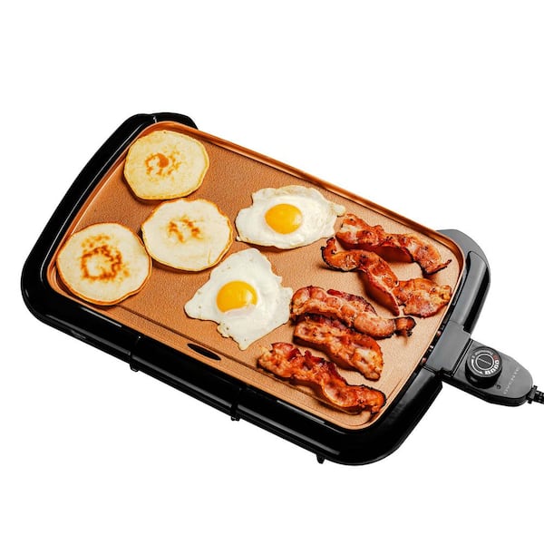 OVENTE Non-Stick Plate Electric Griddle, Temperature Probe and Control Knob, Indicator Light and Drip Tray