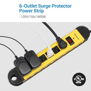 15 ft. 6-Outlet Heavy-Duty Metal Surge Protector Power Strip, 900J