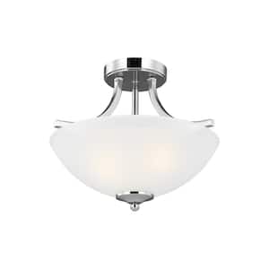 Geary 13.88 in. 2-Light Chrome Dual Semi-Flush Mount Convertible Pendant with Satin Etched Glass Shade