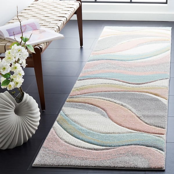 Hollywood Gray/Pink 2 ft. x 16 ft. Gradient Waves Runner Rug