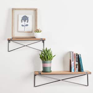 Rustic Farmhouse Metal Wooden Decorative Wall Shelf with brackets (Set of 2)