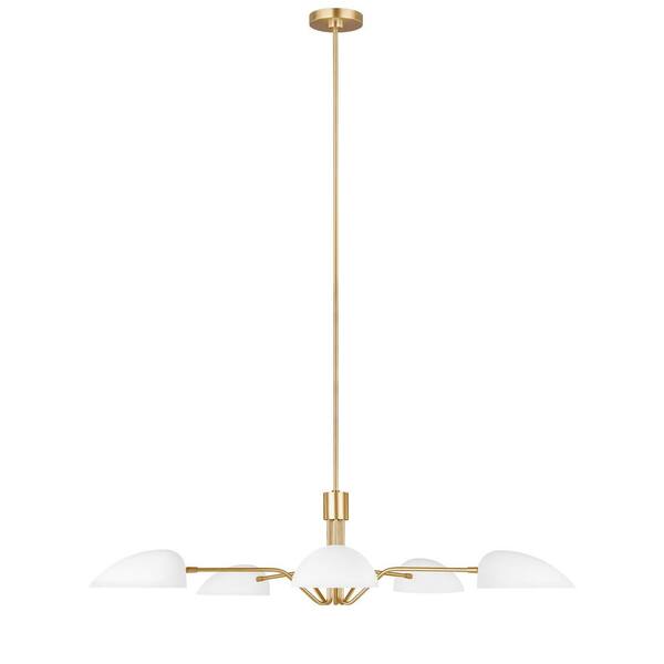 Generation Lighting ED Ellen DeGeneres Jane 5-Light Matte White and Burnished Brass Mid-Century Modern Hanging Chandelier