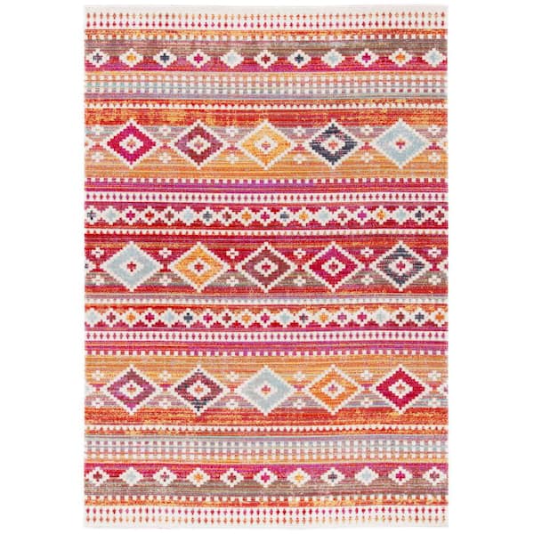 Montage Red/Fuchsia 8 ft. x 10 ft. Diamond Tribal Ikat Indoor/Outdoor Patio  Area Rug