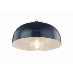 Avery 1-Light 11 in. W Polished Nickel Semi-Flush Mount with Navy Metal Shade