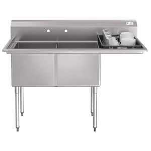 57 in. 18-Gauge 2-Compartment Commercial Sink with Backsplash and 18 in. Right Drainboard in Stainless-Steel