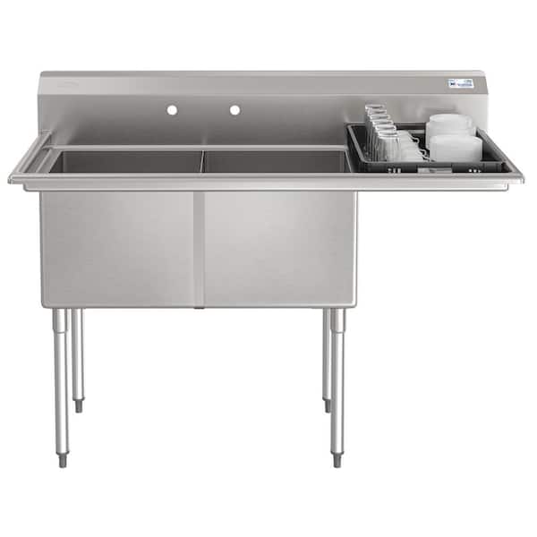 Koolmore 57 in. 18-Gauge 2-Compartment Commercial Sink with Backsplash and 18 in. Right Drainboard in Stainless-Steel