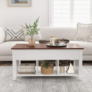 41 in. L White Rectangle Wood Lift Top Coffee Table with Hidden Storage Compartment