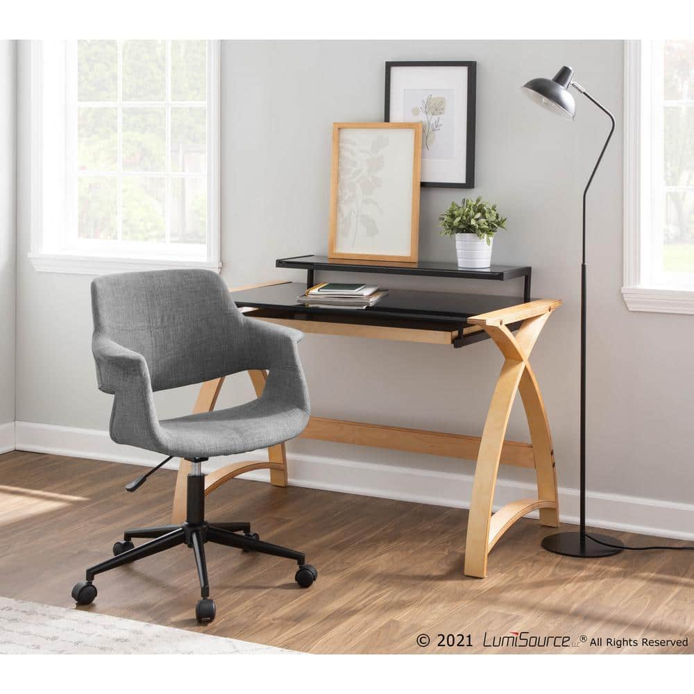 Bentley 43'' Natural Wood and Black Glass Mid-Century Modern Desk with Hutch