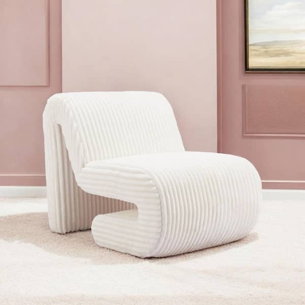 White Polyester Wood Club Chair
