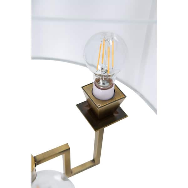 Aged Brass Finish with White Fabric Shade Four Light Arm Chandelier Norwell Lighting 9677-AG-WS Maya 