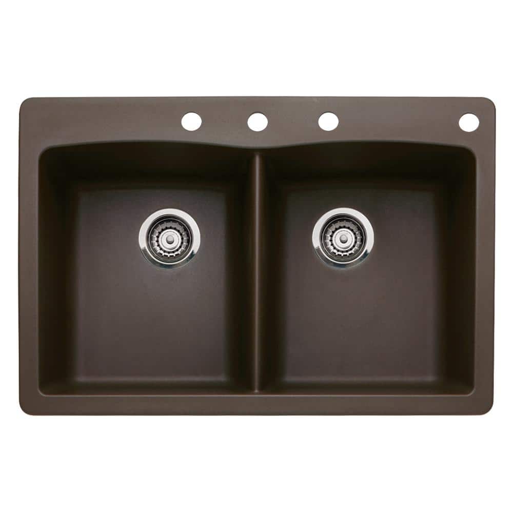 Diamond Dual-Mount Granite 33 in. 4-Hole 50/50 Double Bowl Kitchen Sink in 