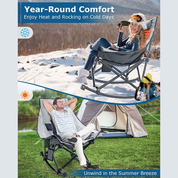 Heated Camping Chair-Oversized Rocking Chair with 3 Heat Levels, Portable Folding Seat for Outdoor (Battery Included)