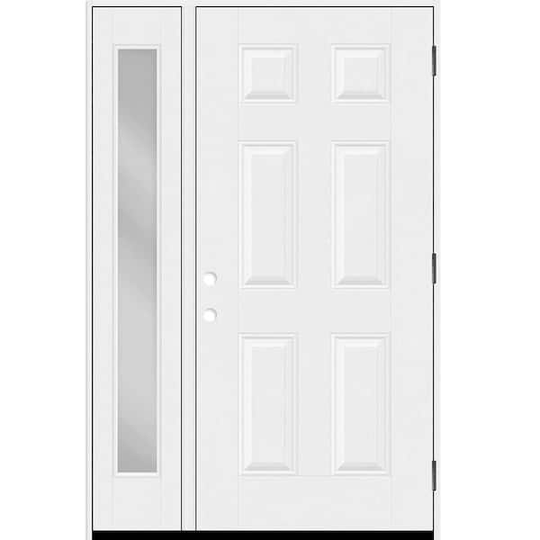 Steves & Sons Regency 53 in. x 80 in. 6 Panel LHOS Unfinished White Mahogany Fiberglass Prehung Front Door w/Clear14in. SL 4-9/16