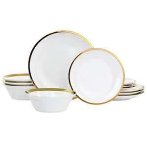 Gibson Home Seasonal Gold Service de vaisselle en céramique fine 16 pièces  Blanc/doré 