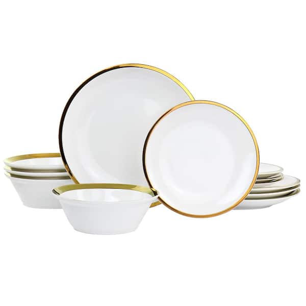Gibson Home Premier Gold Fine Ceramic 12-Piece Dinnerware Set