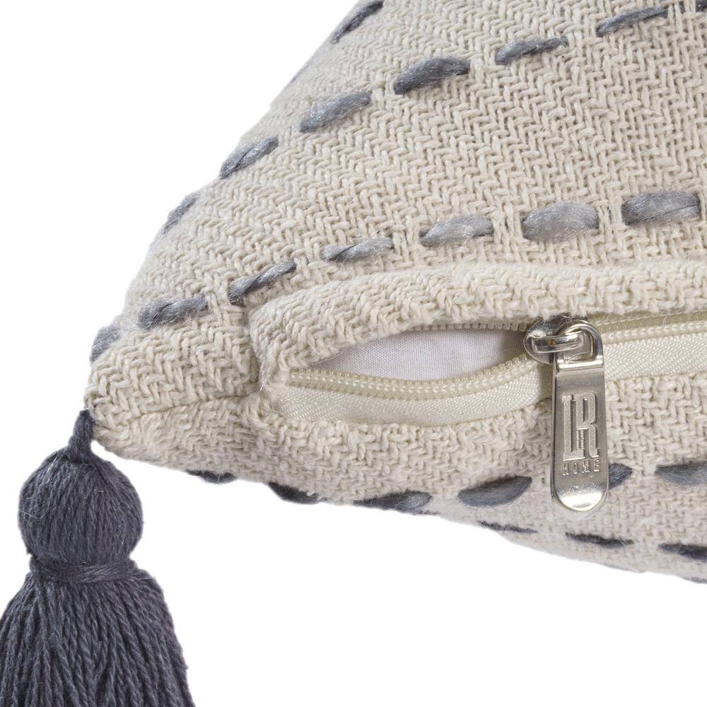 Black and Ivory Cotton Blend Tassel Throw Pillow