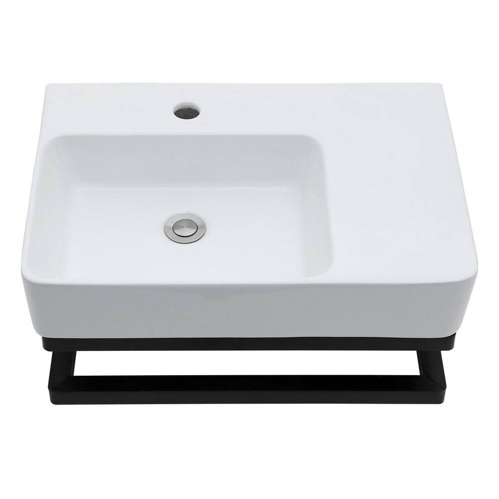 Avex 23.25 in. Wall Mounted Bathroom Sink in White with Black Towel Bar and Single Faucet Hole (No Faucet and Drain) price history on PriceWatchPro