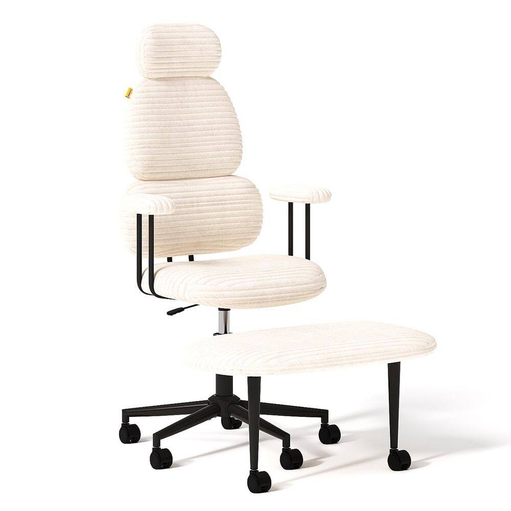 Striped Velvet Ergonomic Swivel Lumbar Support High Back Adjustable Height Cushioned Upholstered Office Chair in White price history on PriceWatchPro