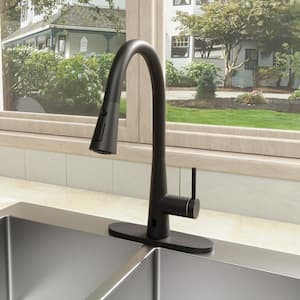 3-Spray Patterns Single Handle Touchless 1.8 GPM Pull Down Sprayer Kitchen Faucet with Deckplate Included in Matte Black