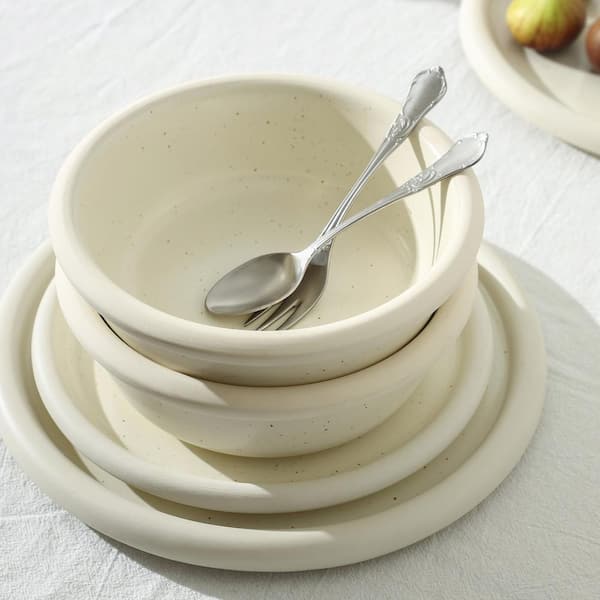 STONE LAIN Capri 12-Piece White Stoneware Dinnerware Set (Service