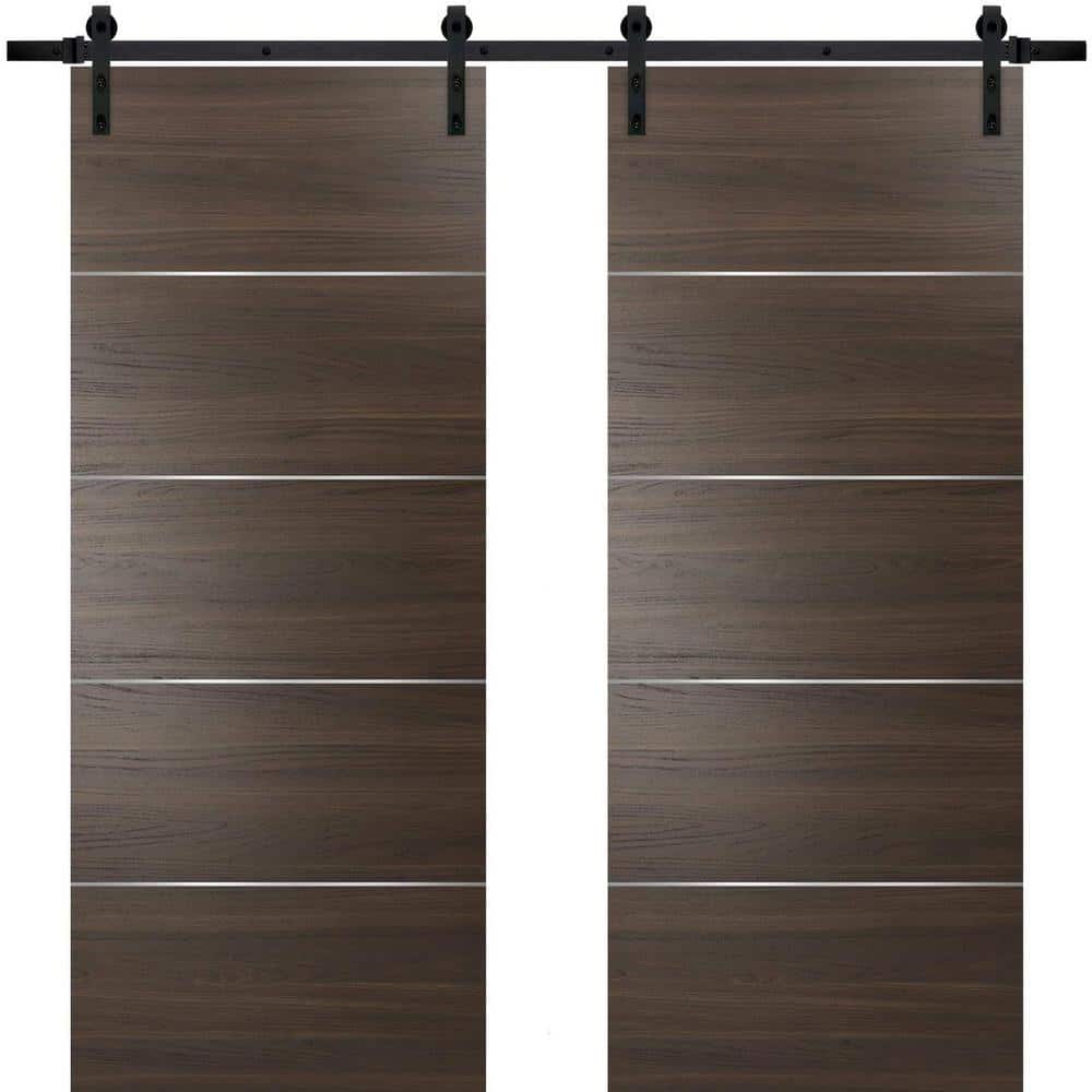 Assemble Required 0020 36 in. x 96 in. Flush Brown Finished Wood Barn Door Slab with Hardware Kit Black price history on PriceWatchPro