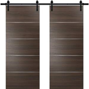 0020 48 in. x 80 in. Flush Chocolate Ash Finished Wood Barn Door Slab with Hardware Kit Black