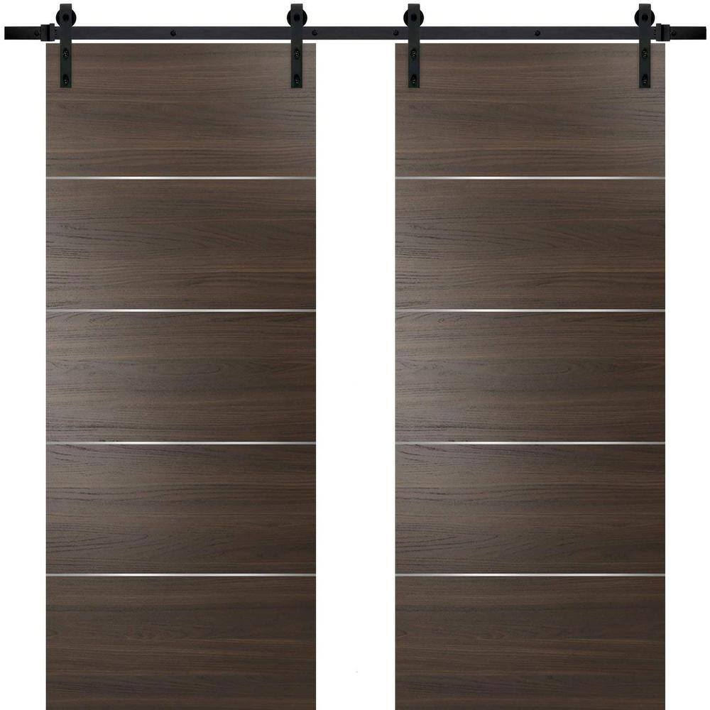 Assemble Required 0020 72 in. x 80 in. Flush Brown Finished Wood Barn Door Slab with Hardware Kit Black price history on PriceWatchPro