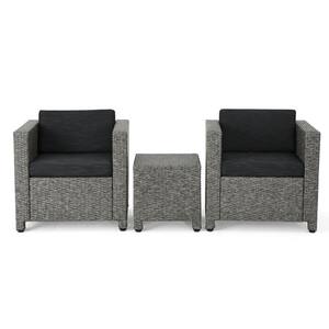 3-Piece Wicker Patio Conversation Set with Dark Gray Cushions