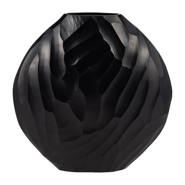 Liv & Skye 14 in. Matte Black Metal Sphere Hammered Decorative Vase