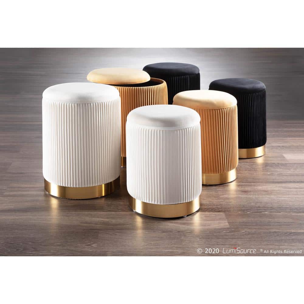 Marla Gold and Orange Velvet Nesting Ottomans Set