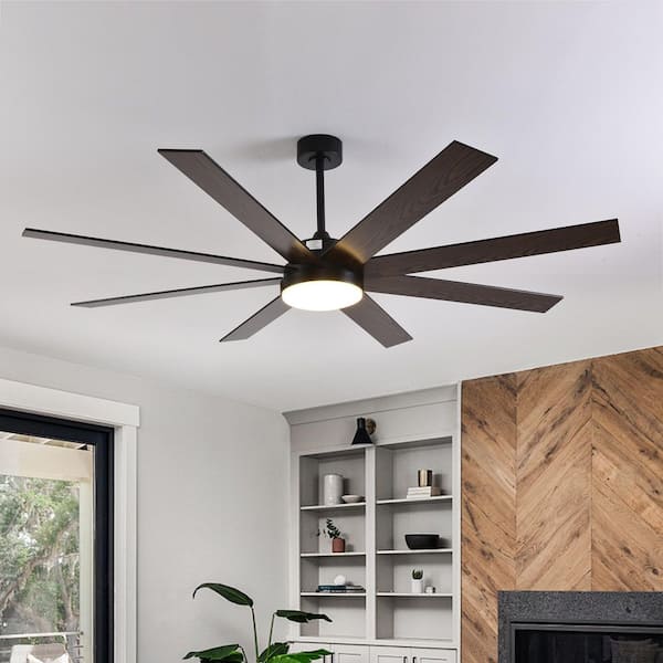 72 in. Dimmable LED Indoor/Outdoor Black Ceiling Fan with Light and Remote, 8 Blades, 6 Speeds DC Reversible, Noiseless