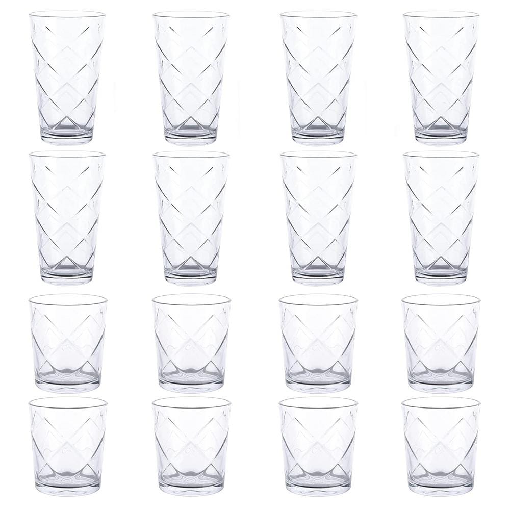 Clear Embossed Lattice 16-Piece Glassware Drinkware Set