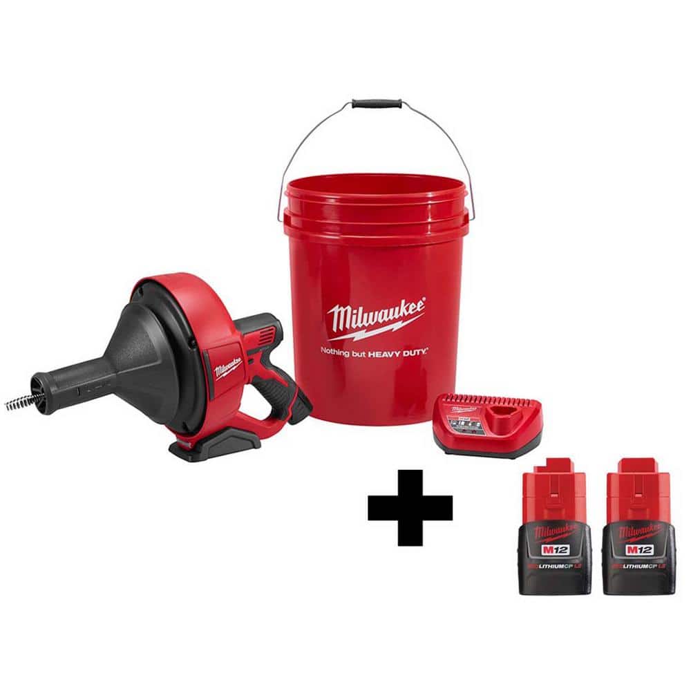 Milwaukee M12 12V Lithium-Ion Cordless Drain Cleaning Snake Auger Kit with (2) M12 1.5Ah Batteries -  2571-21-48-1