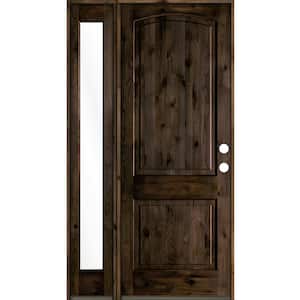 44 in. x 96 in. Knotty Alder 2-Panel Left-Hand/Inswing Clear Glass Black Stain Wood Prehung Front Door w/ Left Sidelite