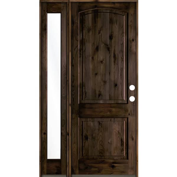 Krosswood Doors 56 in. x 96 in. Alder 2-Panel Left-Hand/Inswing Clear Glass Black Stain Wood Prehung Front Door with Left Sidelite